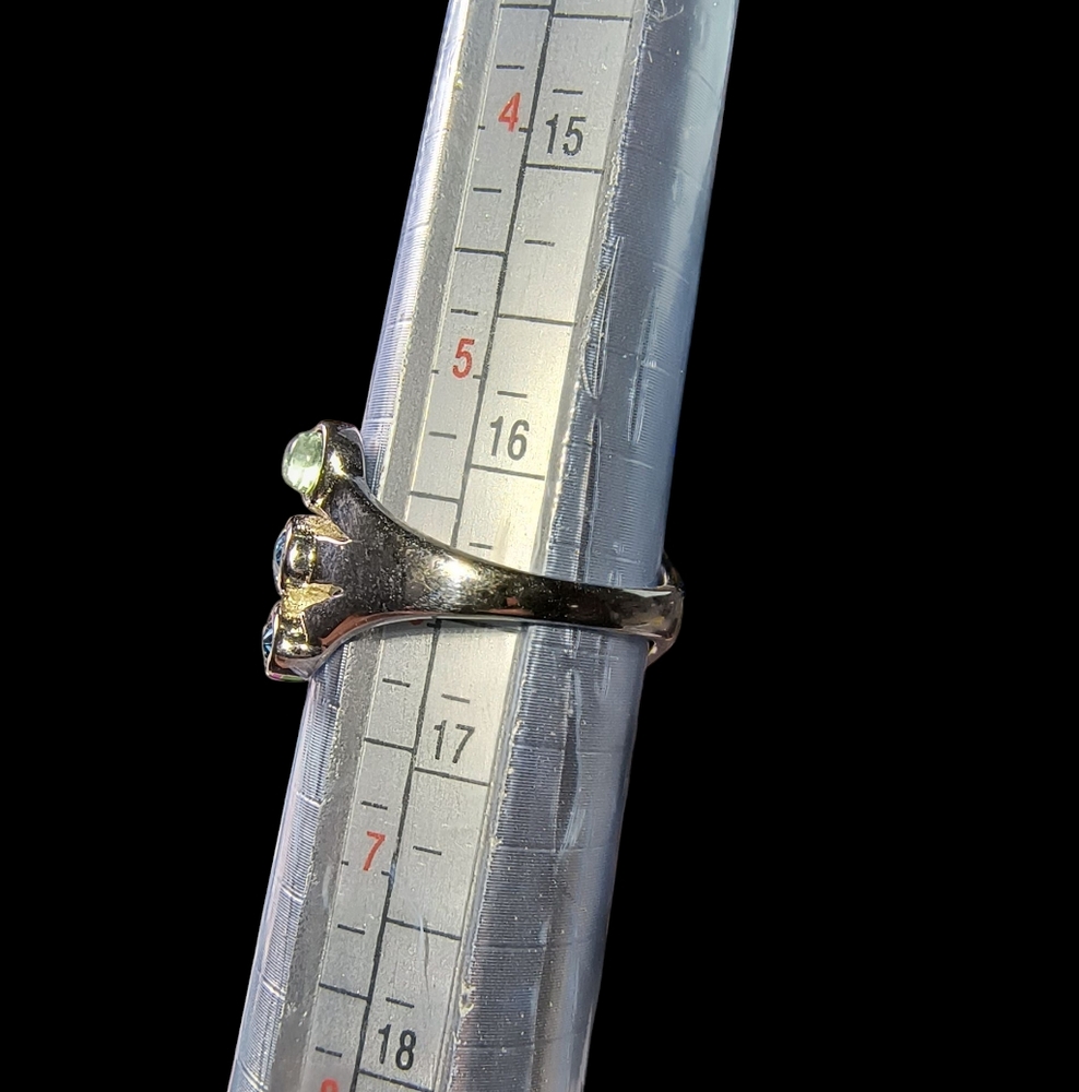 Three Row Mixed Blue Topaz Ring In Sterling Silver - Picture 7 of 11